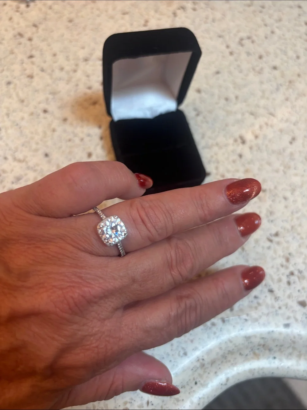 Diamonique Cushion Halo Ring - Sterling Silver